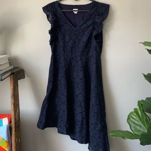 Asymmetrical navy lace dress